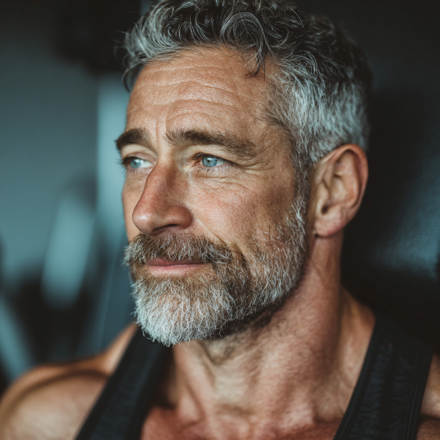 Група літніх людей виконує вправи з гантелями